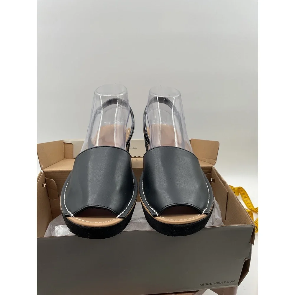 Kenneth Cole Reaction Fine Glass Black Platform Wedge Slingback Sandals 7.5